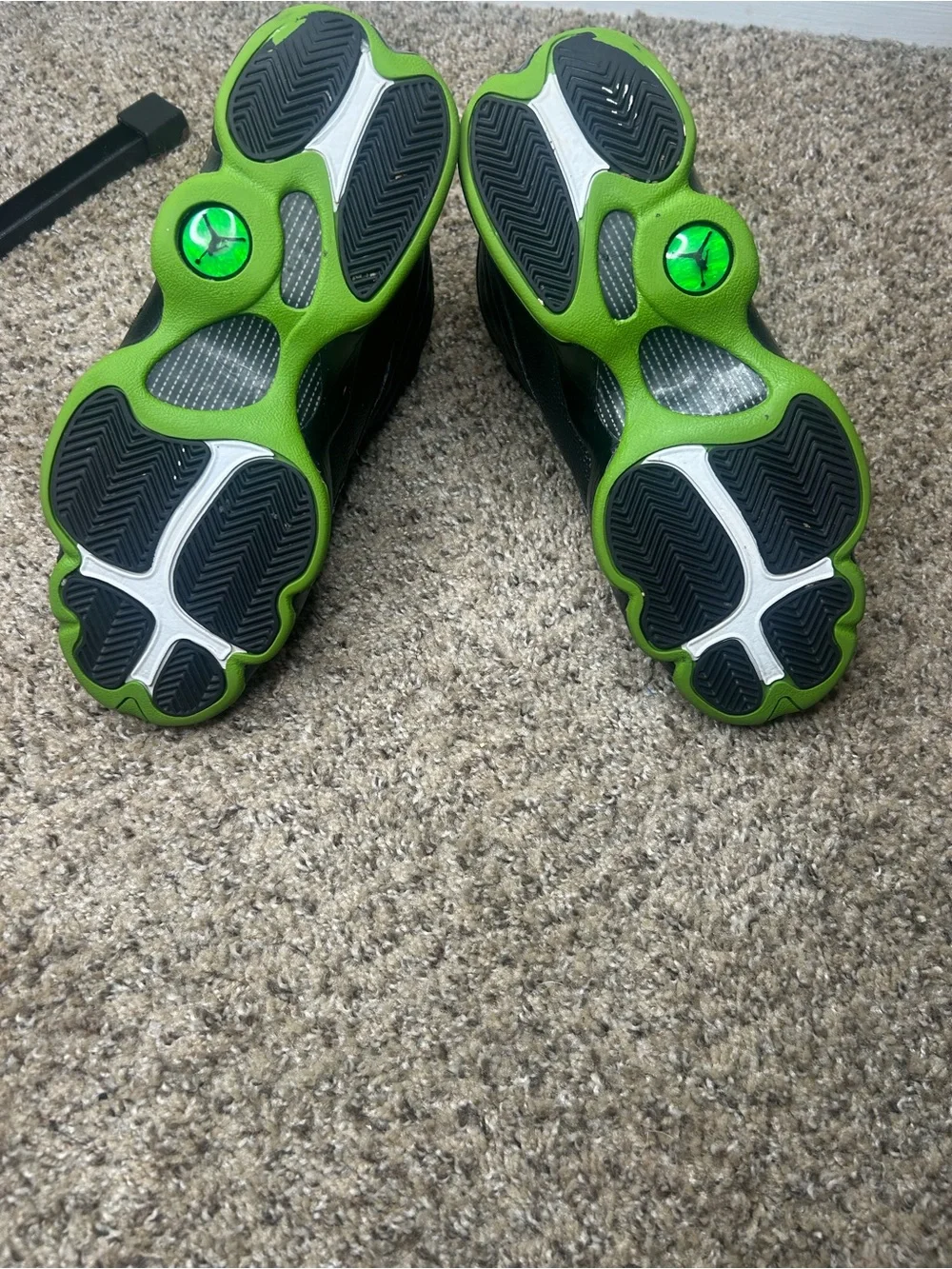 Jordan Kids Black and Green Retro Basketball Sneakers